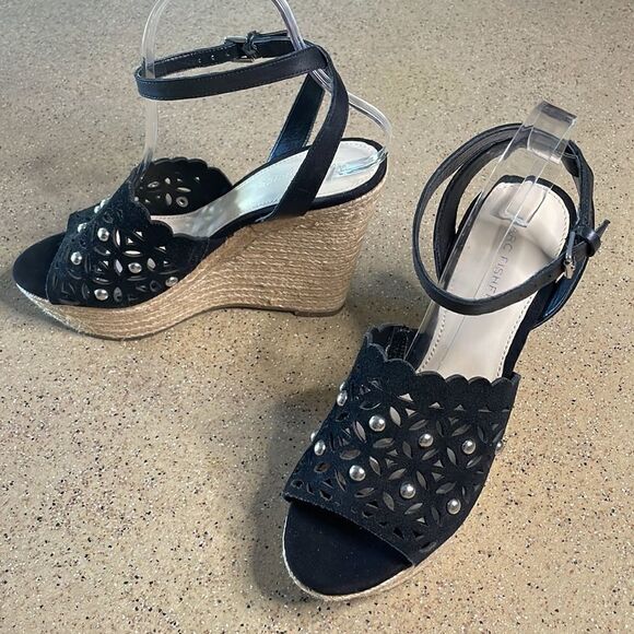 Marc Fisher "Hata" Espadrille Wedge Studded Sandals Black Suede sz 8 - Picture 3 of 16